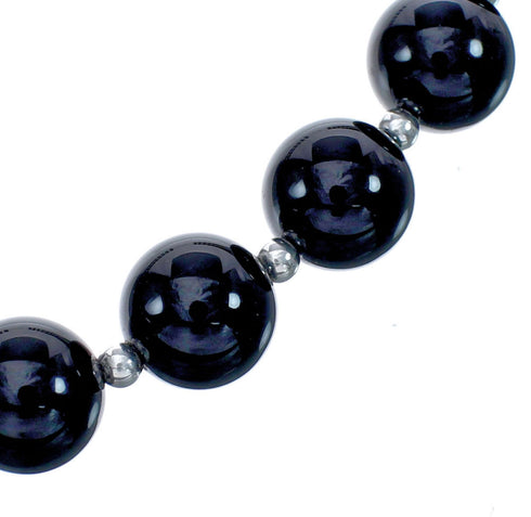 Native American Onyx Sterling Silver Bead Necklace AX124743